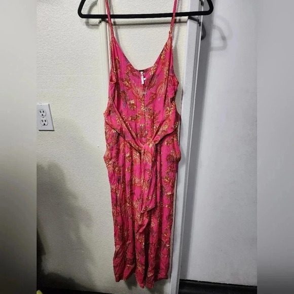 Free People Hot Tropics Pink Wide Leg Jumpsuit Size 8 Tropical Summer Vacation - Picture 2 of 10
